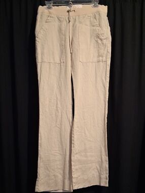 Bella Dahl Linen XS inseam 31"  Drawstring Pants Beige  Straight Leg Lightweight